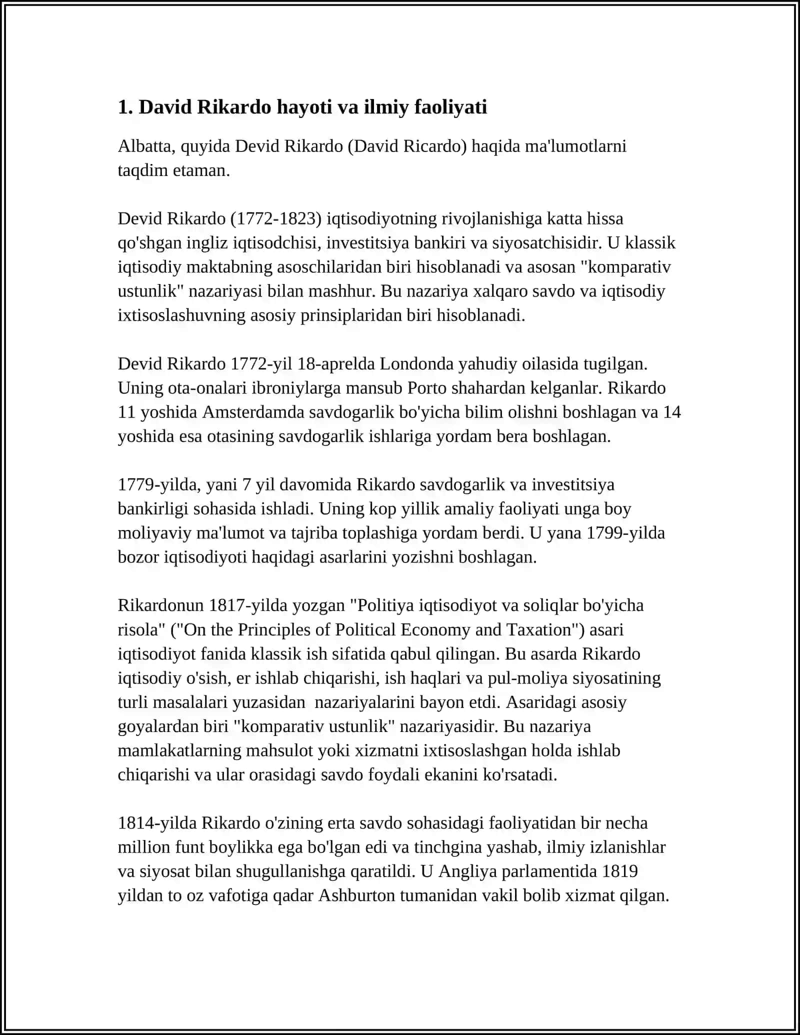 DAVID RIKARDO TA'LIMOTIDA KLASSIK IQTISODIY NAZARIYANING RIVOJLANTIRILISHI 4