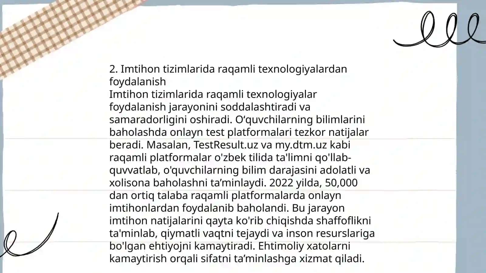 O'quvchilarni bilim, ko'nikma, malakalarini nazorat qilish va baholashning zamonaviy metodlari va vositalari 4