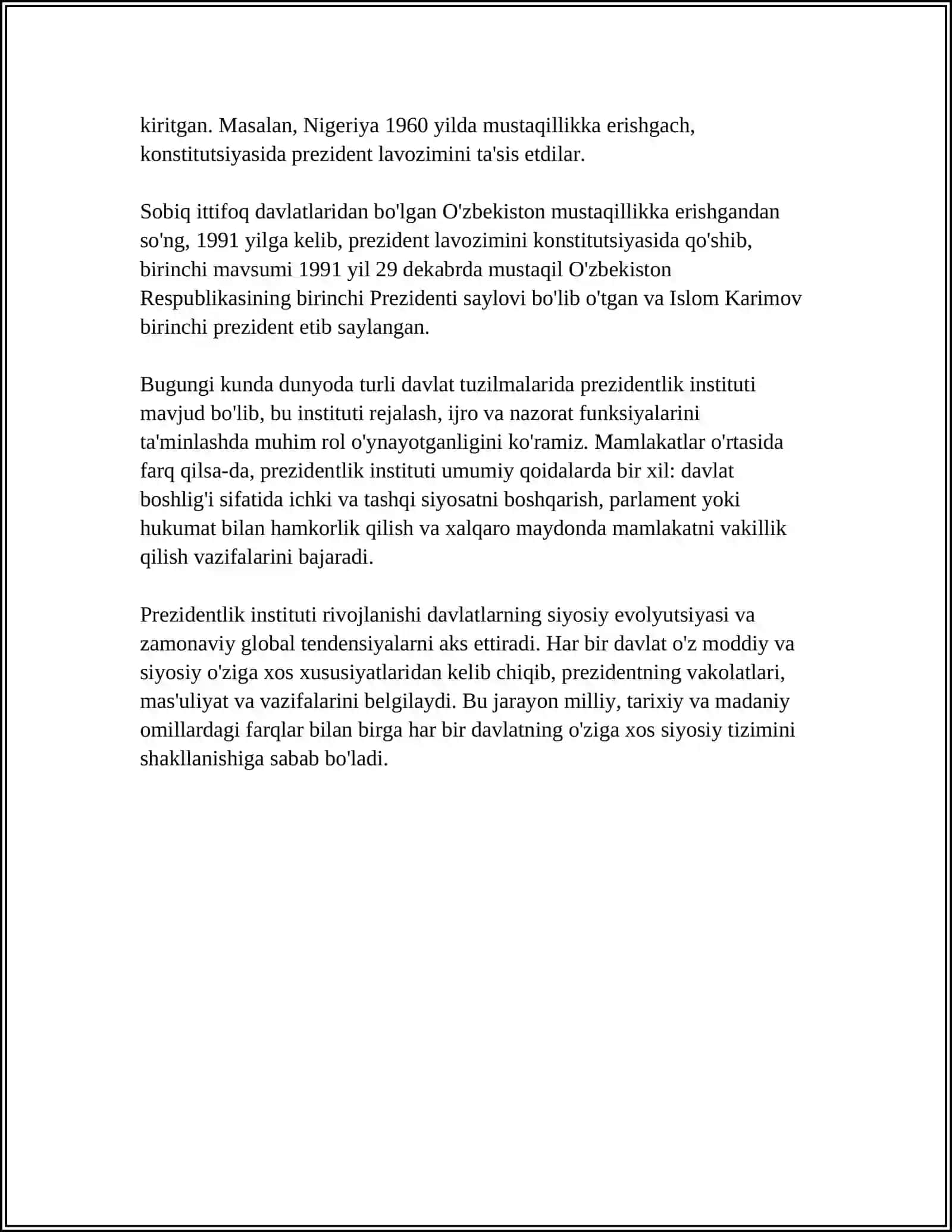 OʻZBEKISTON RESPUBLIKASIDA PREZIDENTLIK INSTITUTINING JORIY ETILISHI 4