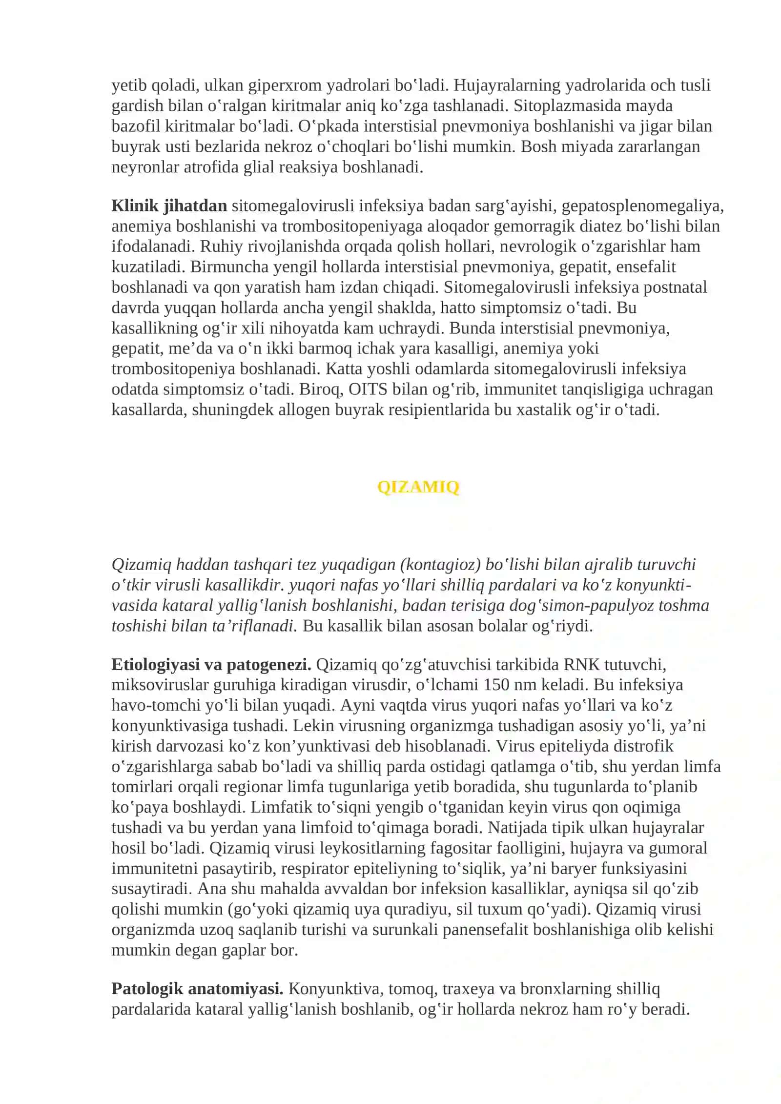 8-mavzu.Infeksion kasalliklar. Mikroorganizmlarni o‘tishi va tarqalishi. Virusli infeksiyalar. Qizamiq. Parotit. Poliomiyelit. Sitomegalovirusli infeksiya. Gemmorragik isitma. Bakterial infeksiya. Stafilakkokli infeksiya, streptokokkli infeksiya. Meningokokli infeksiya. Sil. Zaxm 4