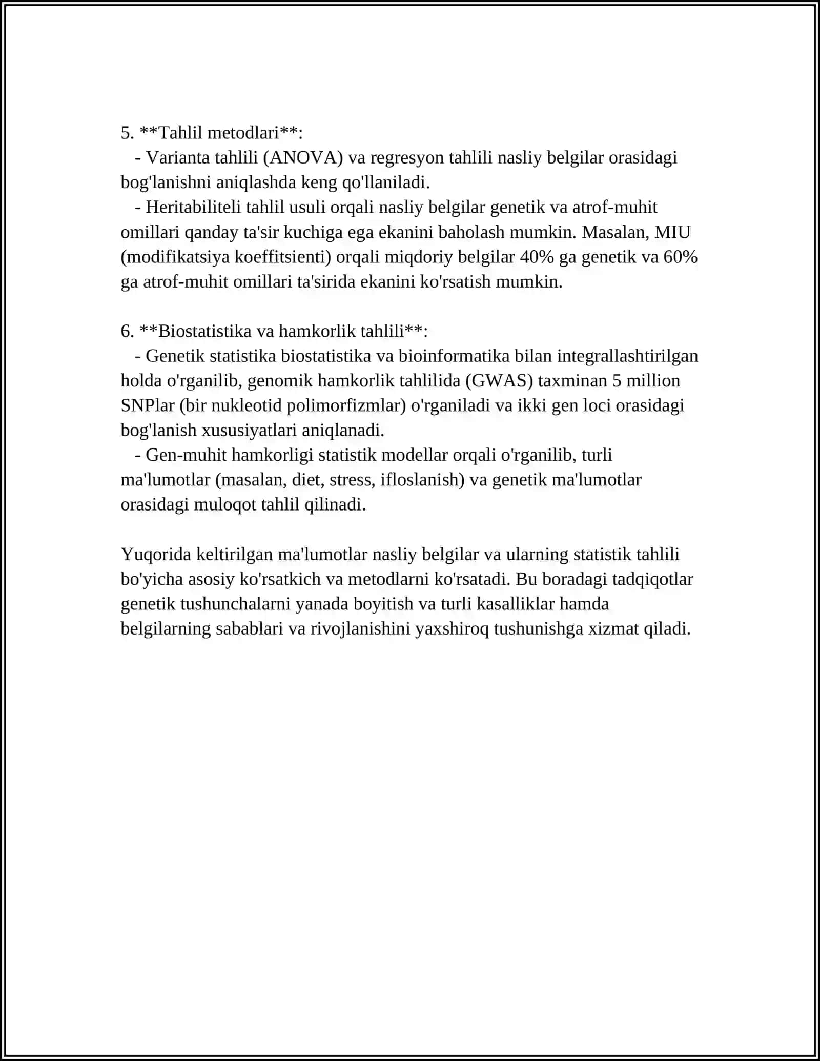 MIQDORIY BELGILAR GENETIKASIDA STATISTIK QAYTA ISHLASH USLUBINI QOLLAB HISOBOTLAR TAYORLASH 4