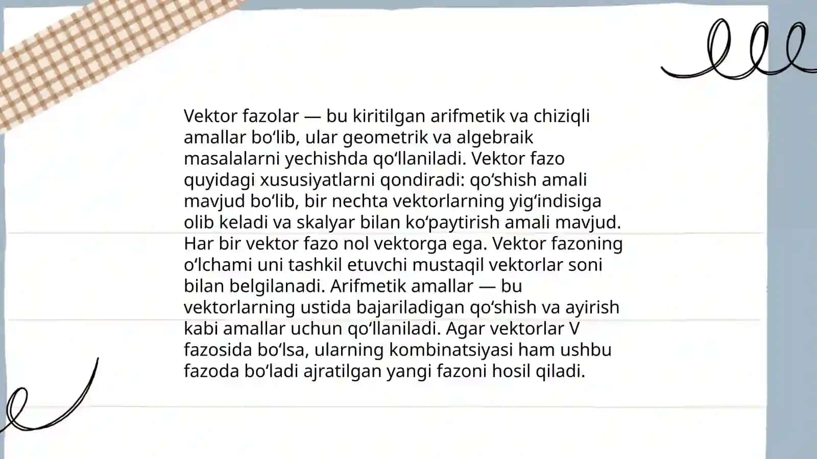 Vektor fazolar. Arifmetikaning asosiy teoremasi Yodgorova Go’zal 9bet 4