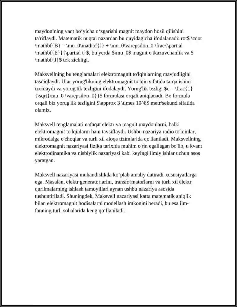 MAKSVELL NAZARIYASINING SODDA KO'RINISHI 4