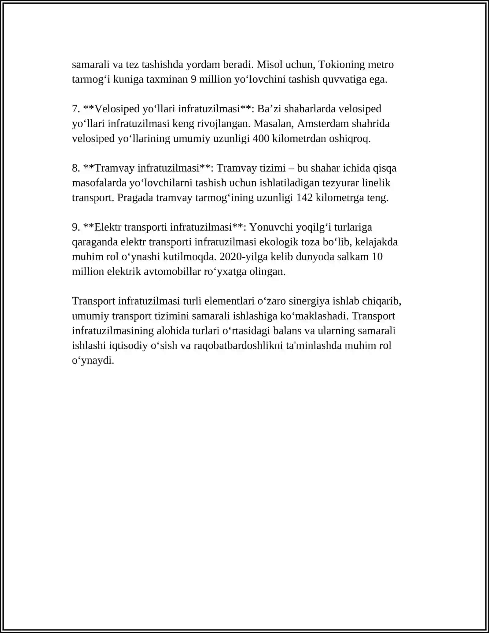 TRANSPORT INFRATZILMASI BILAN BOG'LIQ ASOSIY TUSHUNCHALAR. TIZIMINI 4