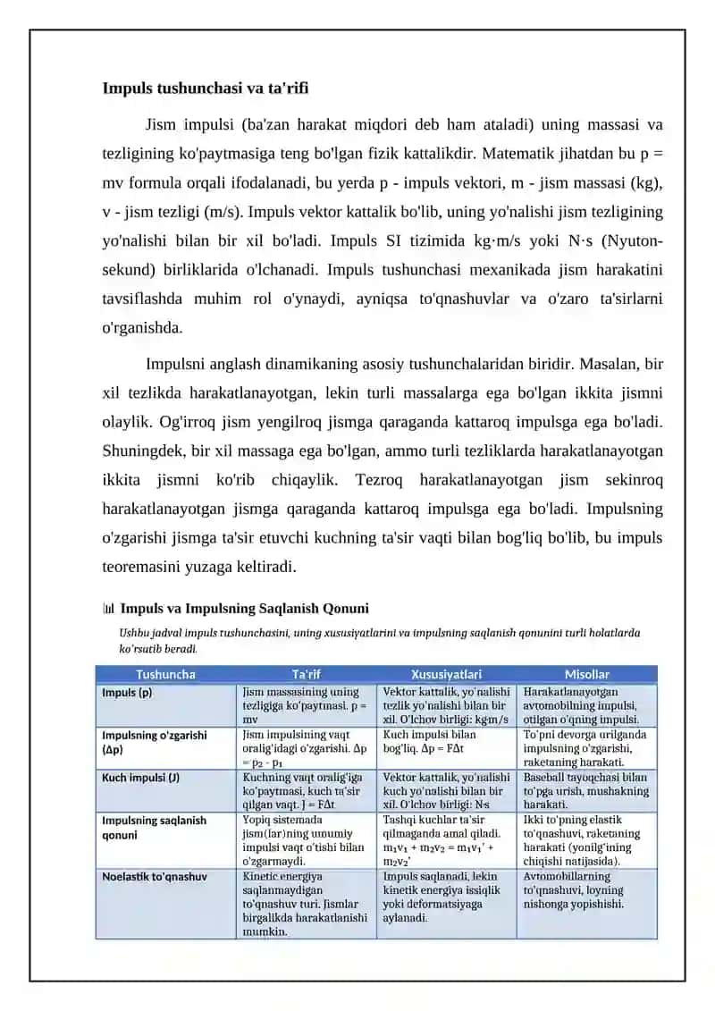 Jismning impulsi. Impulsning saqlanish qonuni 4
