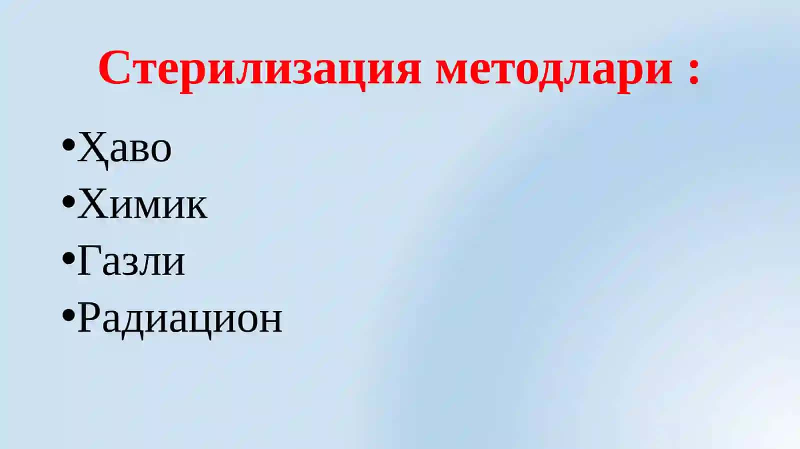 Sterilizatsiya oldi tayyorgarlikni va sterilizatsiya sifatini aniqlash usullari 4