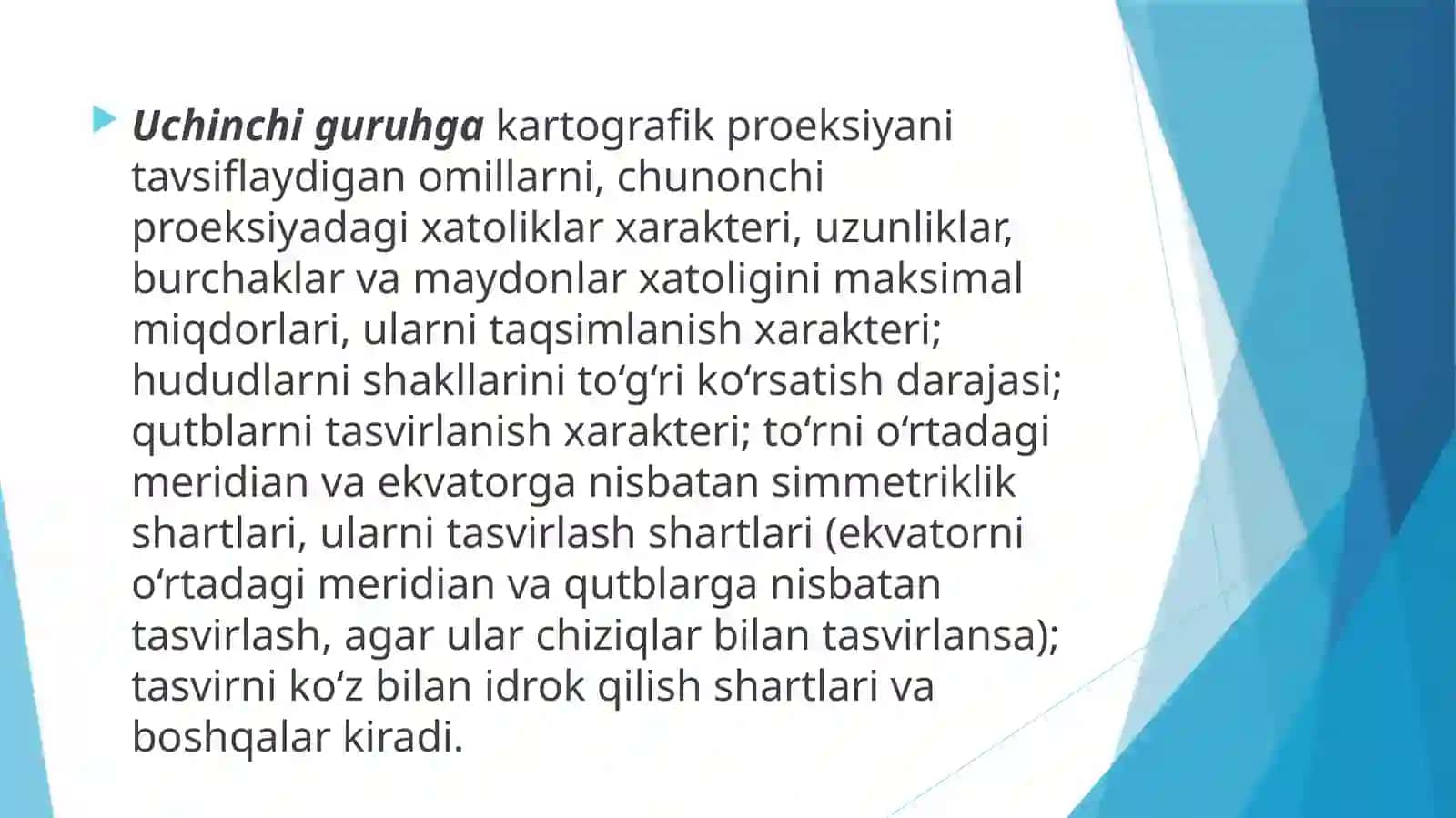 Proektsiyalarda burchak aniqligi talab qilinadigan dengiz va aeronavigatsiya kartalari 4