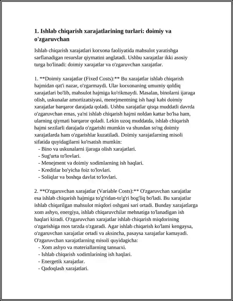 ISHLAB CHIQARISH XARAJATLARI VA ULARNI KAMAYTIRISH YO’LLARI 4