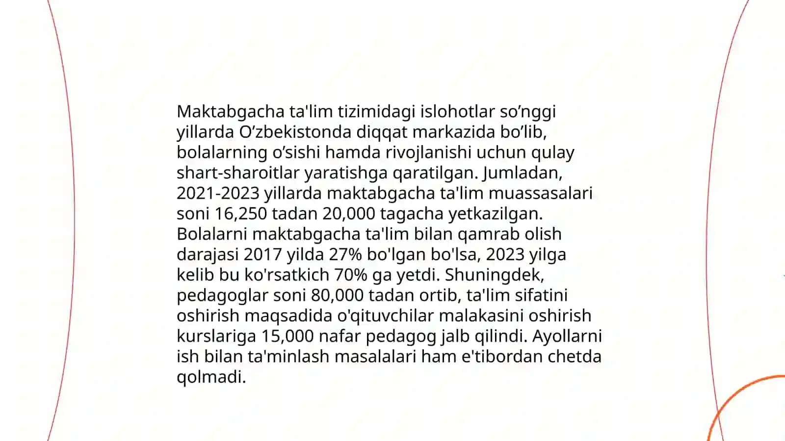 O'zbekiston Respublikasida talim soxasida amalga oshirilgan isloxotlari 4