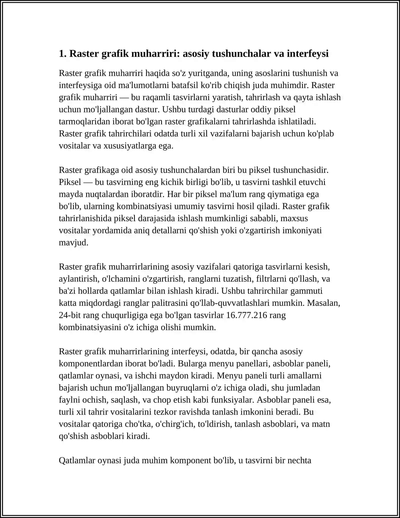 RAQAMLI TASVIRLARNI YARATISH VA QAYTA ISHLASH VOSITALARI (RASTER GRAFIK MUHARRIRI) 4