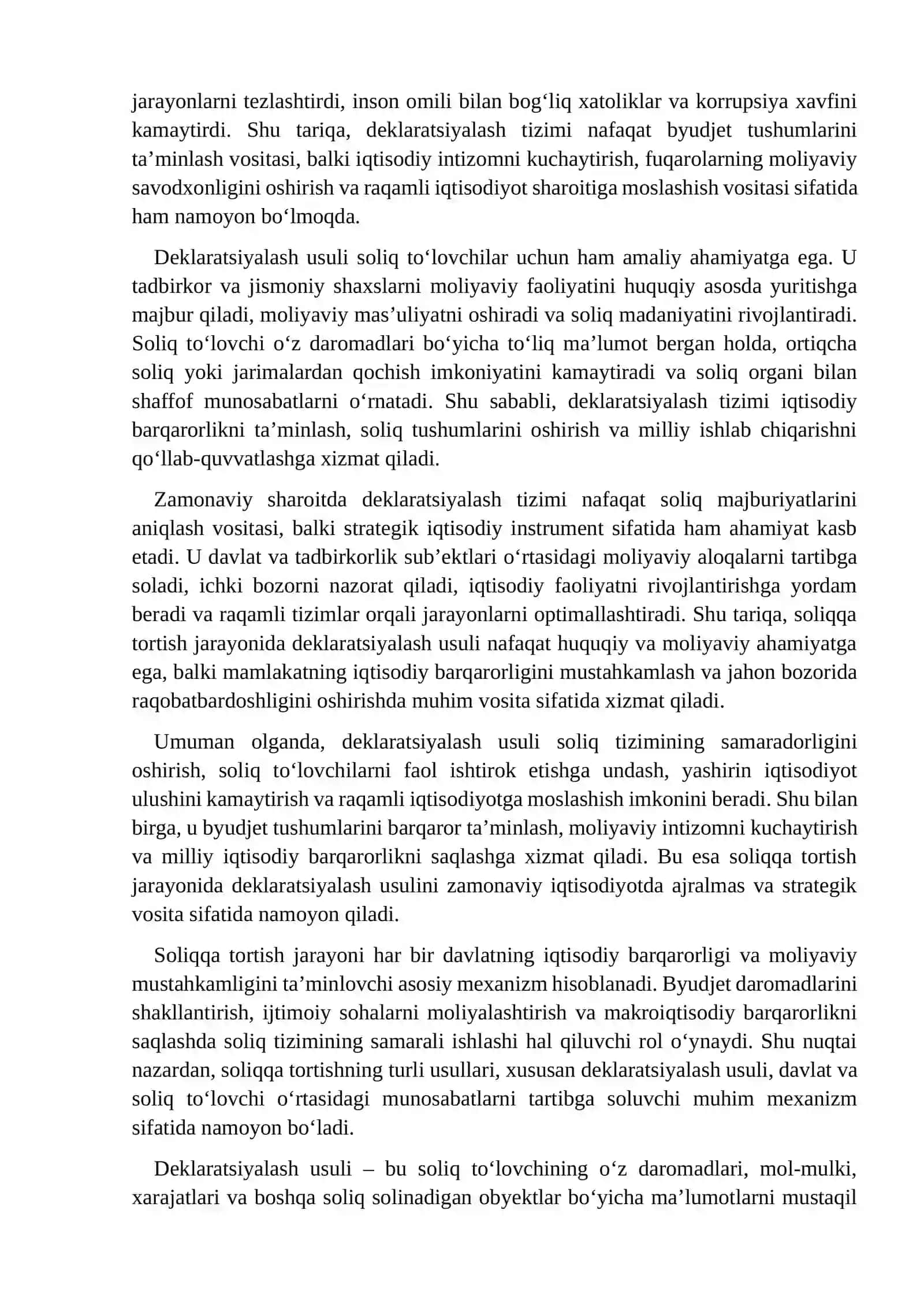 Soliqqa tortish jarayonida deklaratsiyash usuli uning oʻziga xos xususiyatlari 4