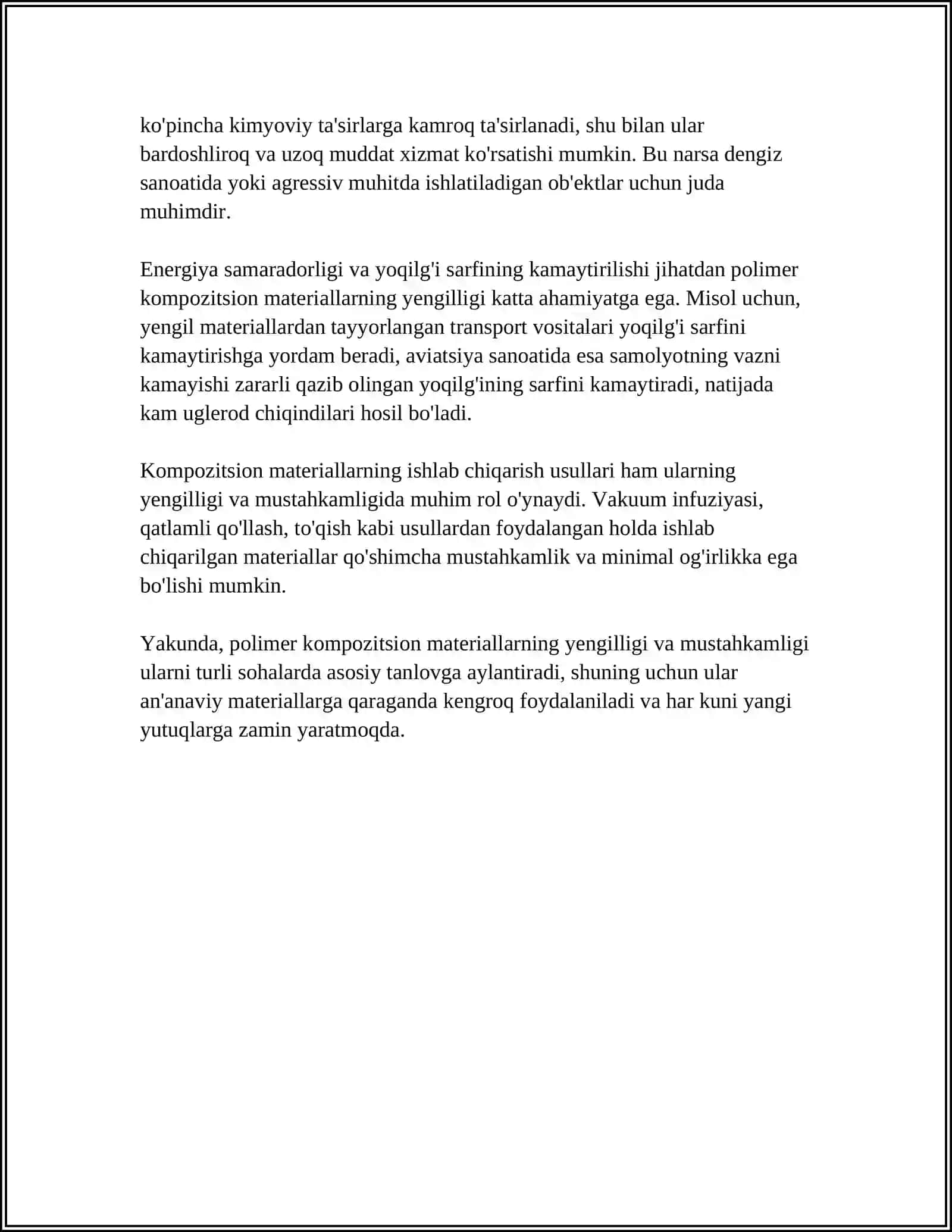POLIMER KOMPOZITSION MATERIALLARNING AVIASOZLIKDA VA RAKETASOZLIKDAGI O'RNI 4