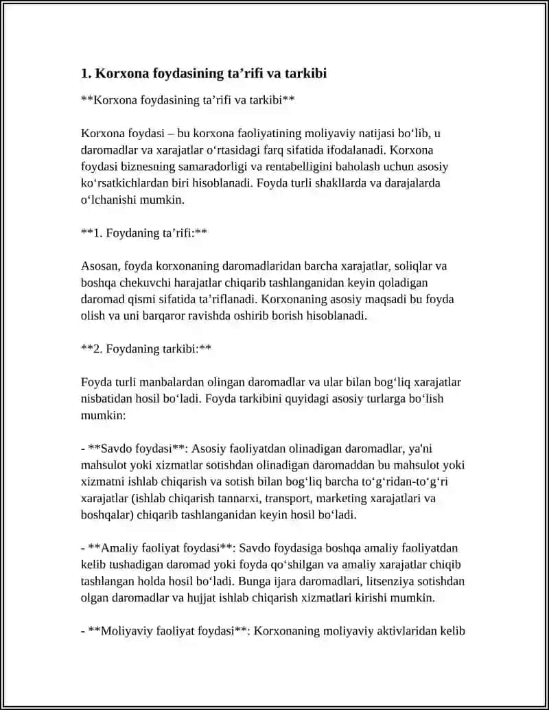 KORXONA FOYDASINING TAQSIMLANISHI VA ISHLATILISHI 4