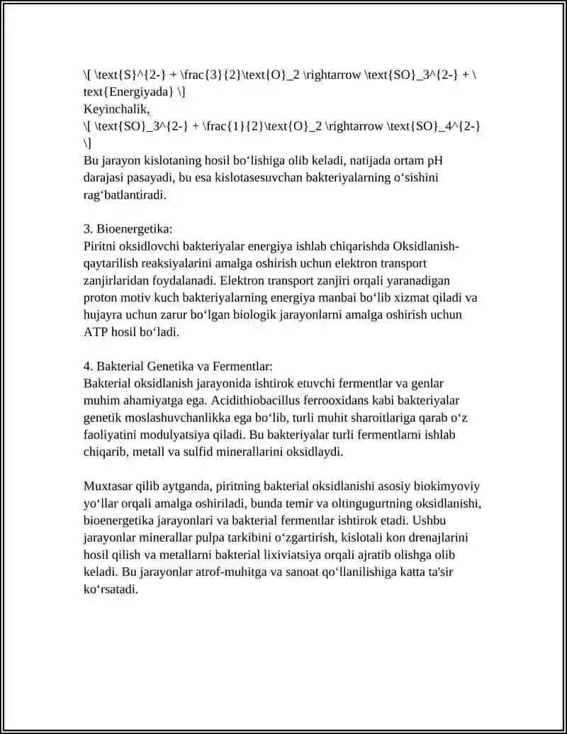 PIRIT VA ARSENOPIRITNI BAKTERIAL OKSIDLANISH MEXANIZMI 4