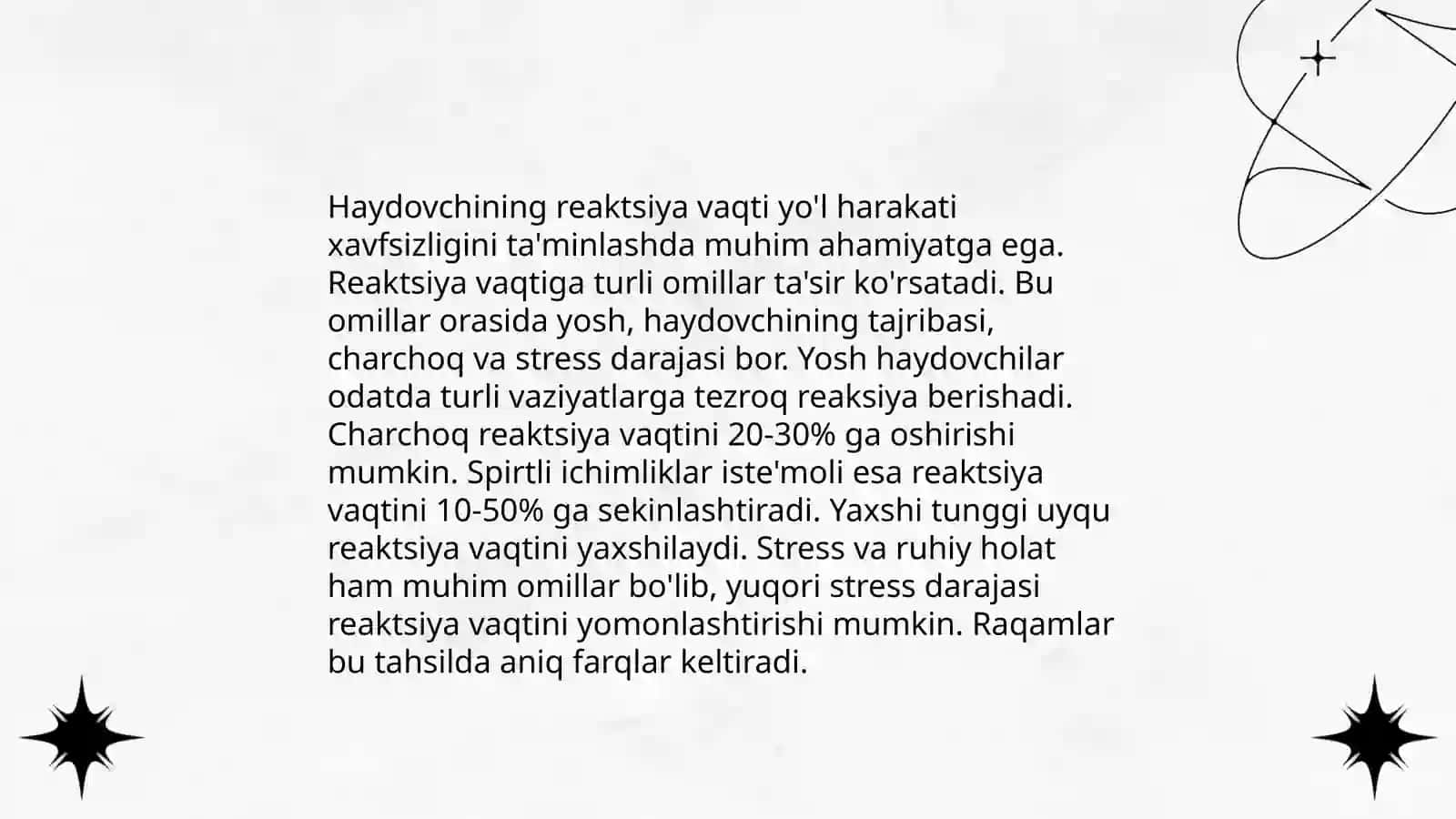 Haydovchining reaksiya vaqtini aniqlashni oʻrganish 4