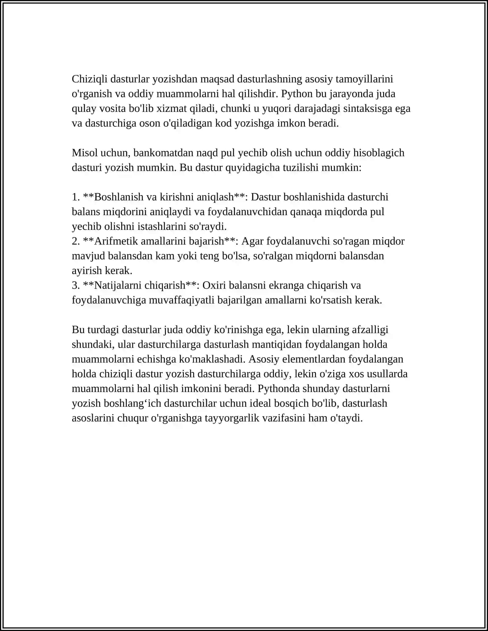 PYTHON TILIDA CHIZIQLI, TARMOQLANUVCHI VA TAKRORLANUVCHI JARAYONLARGA DOIR DASTURLAR TUZISH 4