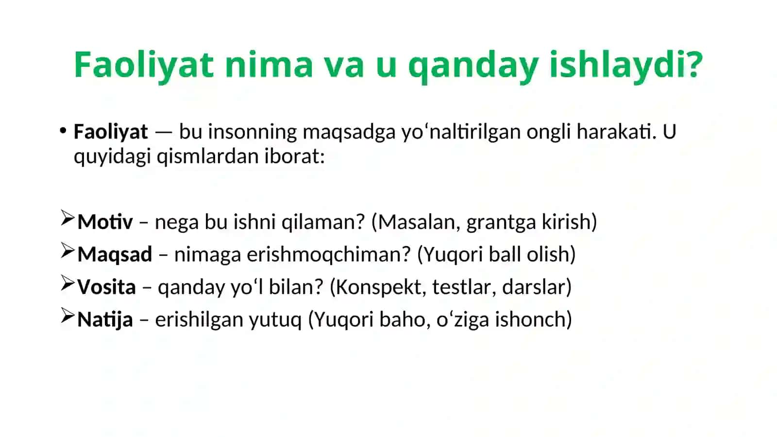 Shaxs faoliyati samaradorligini oshirish texnologiyasi fazalari 4