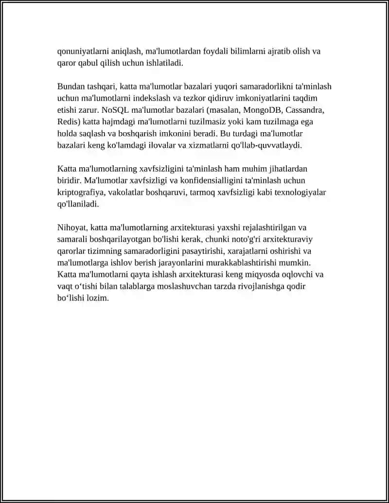 KATTA MA'LUMOTLARNI QAYTA ISHLASH TEXNOLOGIYALARI 4