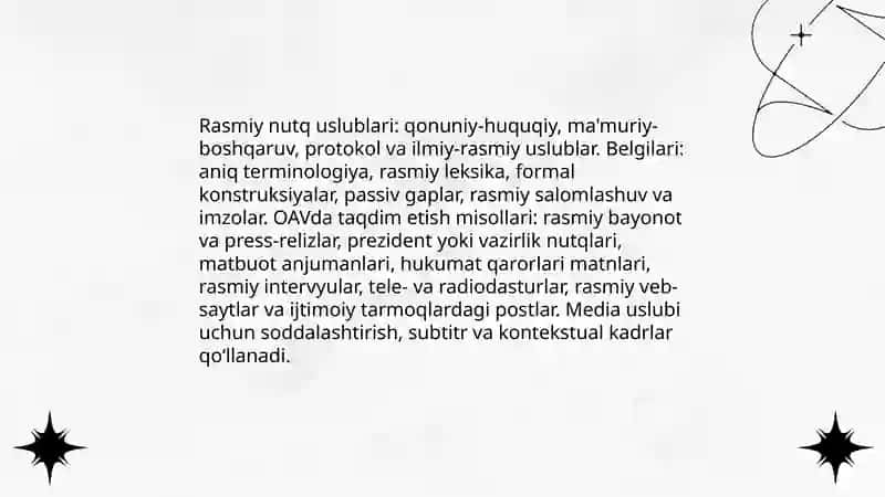 Ommaviy axborot vositalaridan siyosiy, rasmiy va diniy-ma'rifiy nutqqa doir misollar bilan ishlash 4
