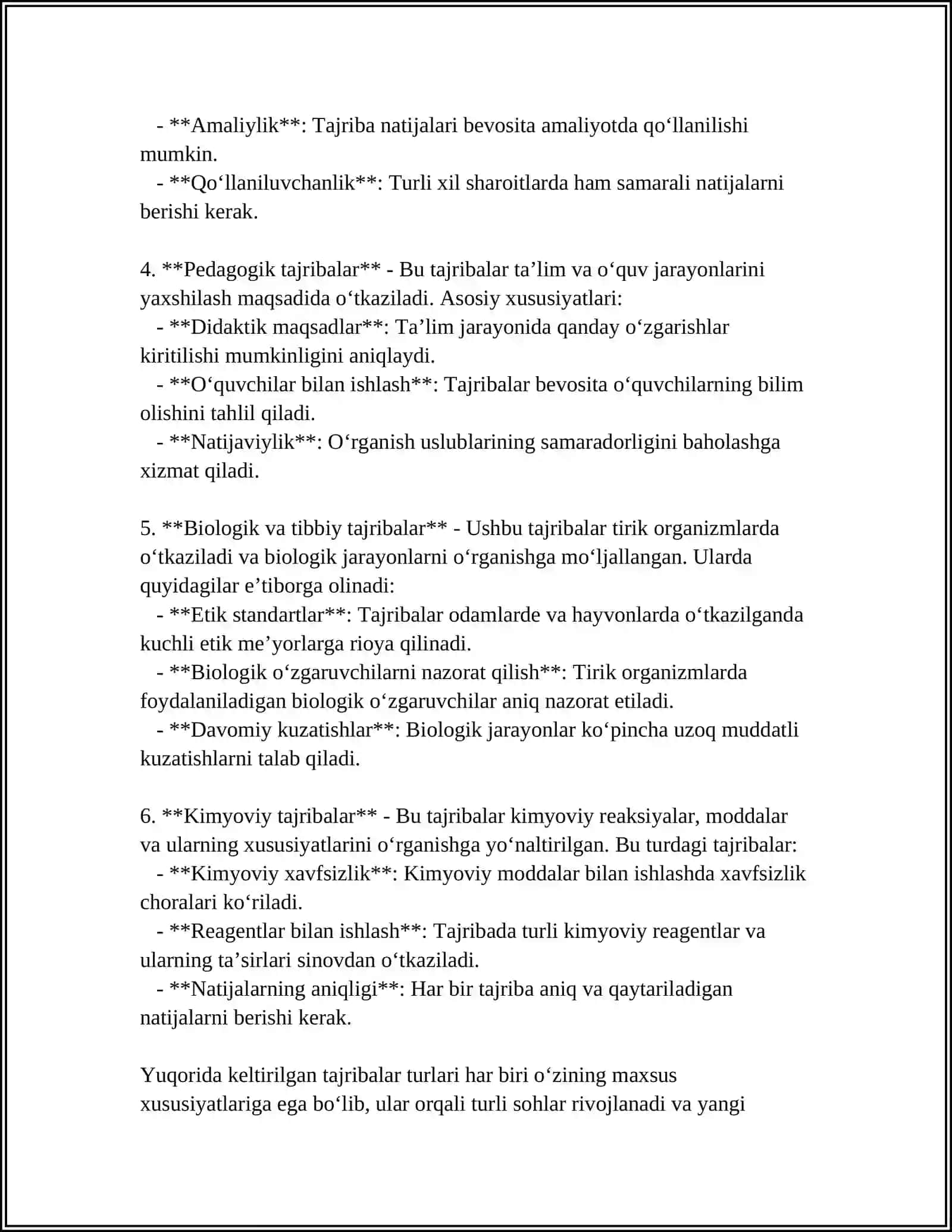 TAJRIBA - SINOV ISHLARINI AMALGA OSHIRISH UCHUN MAVZULAR 4