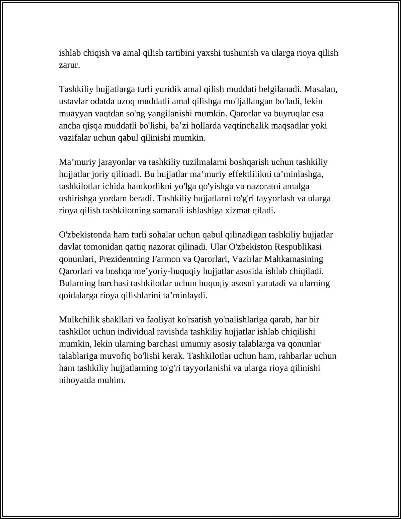 TASHKILIY HUJJATLAR GUVOHNOMA YURIQNOMA NIZOM USTAV VA SHARTNOMALARI 4