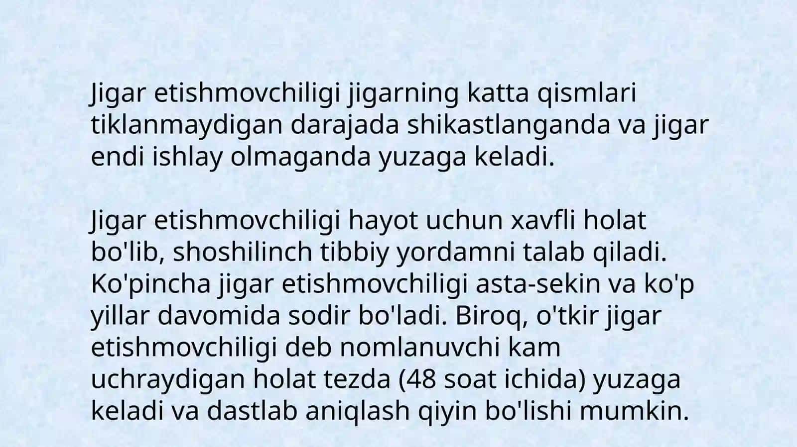 Jigar yetishmovchiligi turlari etiologiyasi patogenezi klinikasi asoratlari davolash usullari 4
