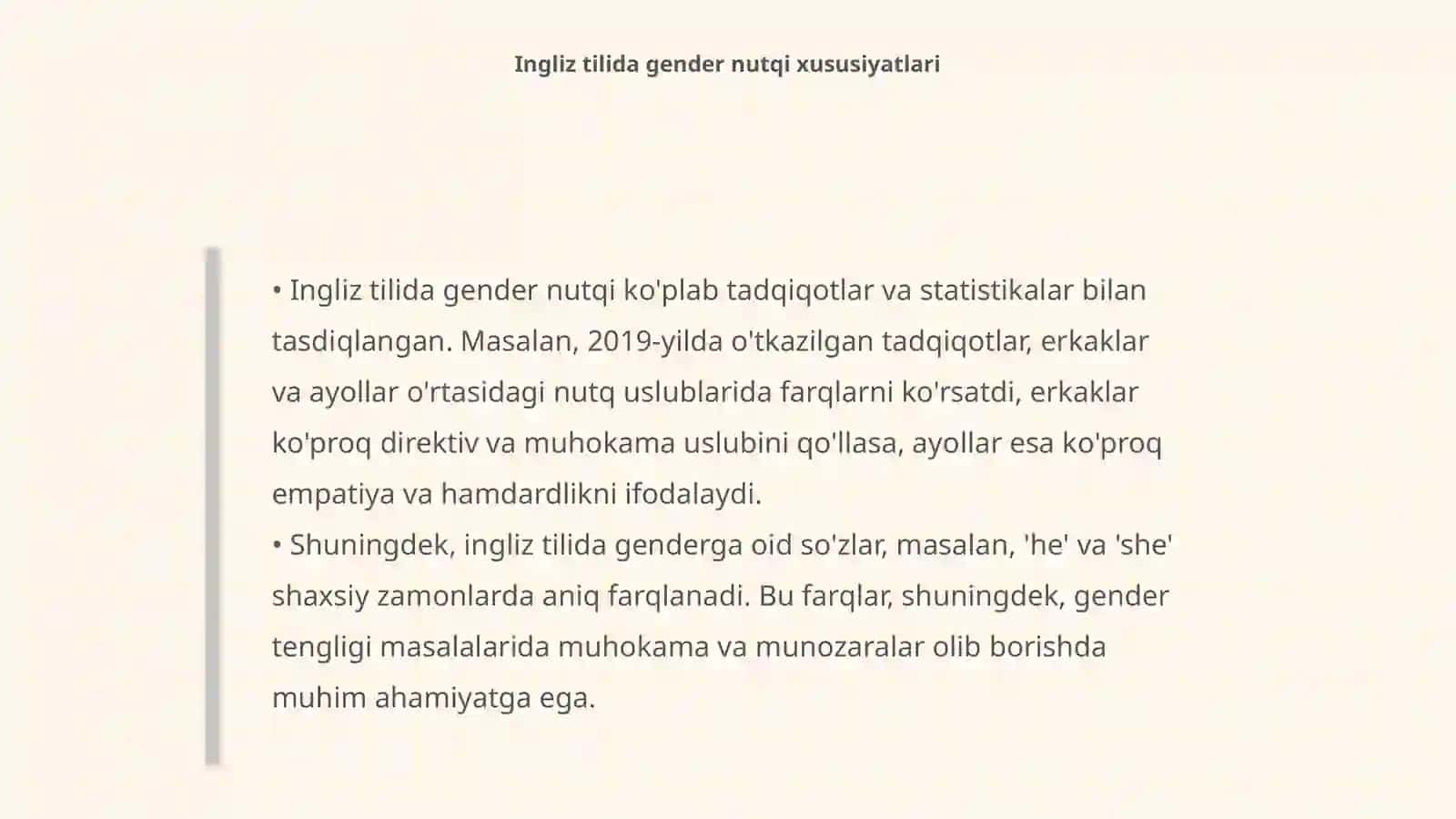 Ingliz va o’zbek tillarida gender nutqidagi o’ziga xosliklar 4