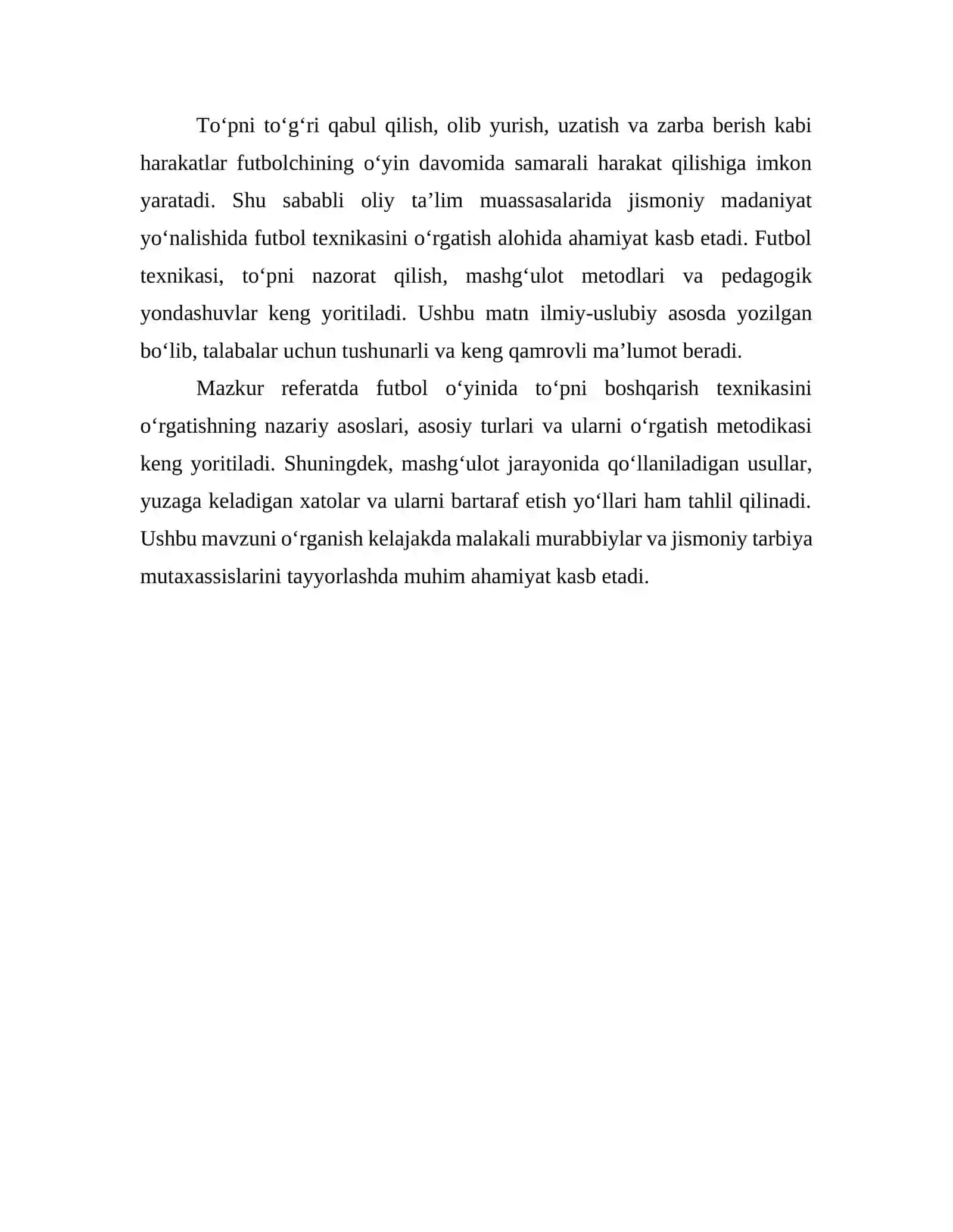 FUTBOL O‘YINDA TO‘PNI BOSHQARISH TEXNIKASINI O‘RGATISH 4