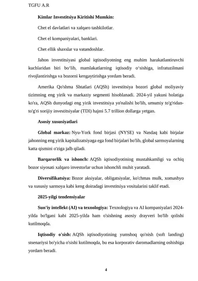 Jahon investitsiyasi bozorining amerika sigmenti 4