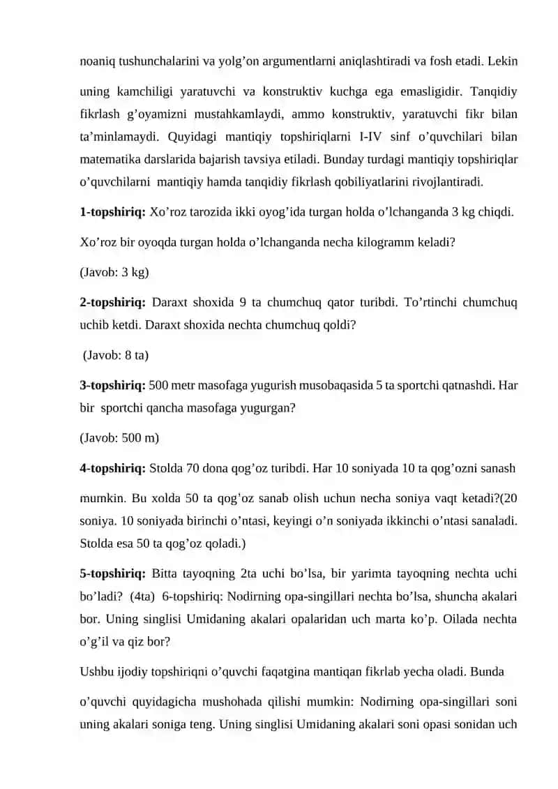Boshlang‘ich sinf matematika darslarida mantiqiy fikrlashni rivojlantirish 4