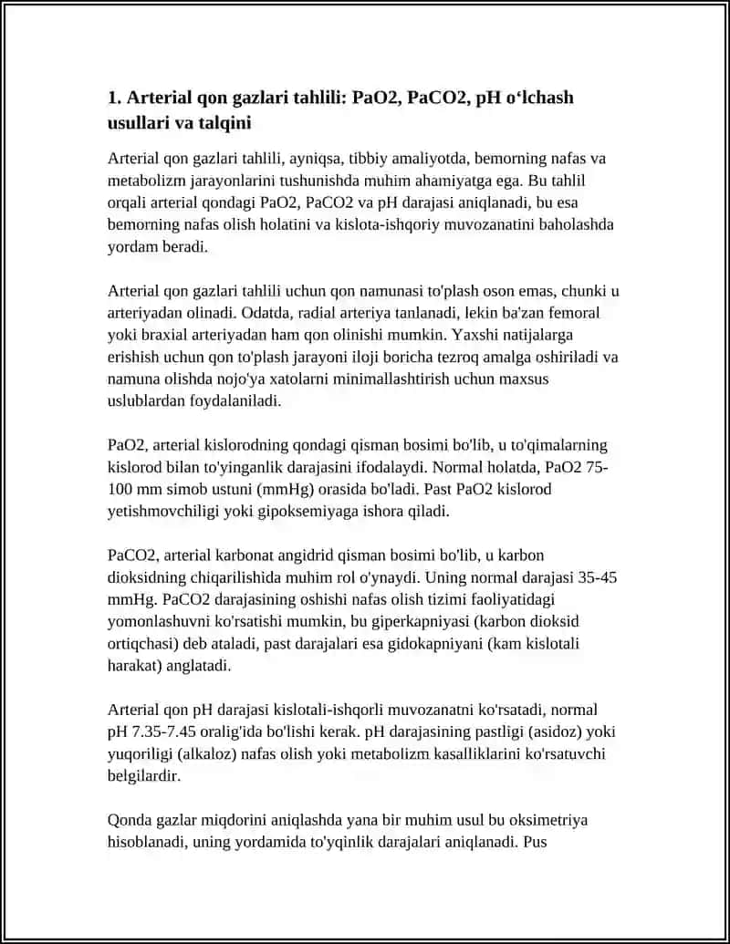 QONDA GAZLAR MIQDORINI,TO'QIMANI KISLOROD BILAN TO'YINISHINI ANIQLASH USULLARI VA TIBBIYOTDA KISLOROD YETISHMOVCHILIKLARINI TIKLASH USULLARI 4