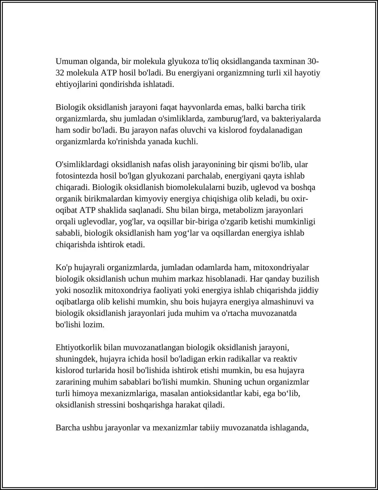 MUSTAQIL ISH Mavzu: BIOLOGIK OKSIDLANISH 4