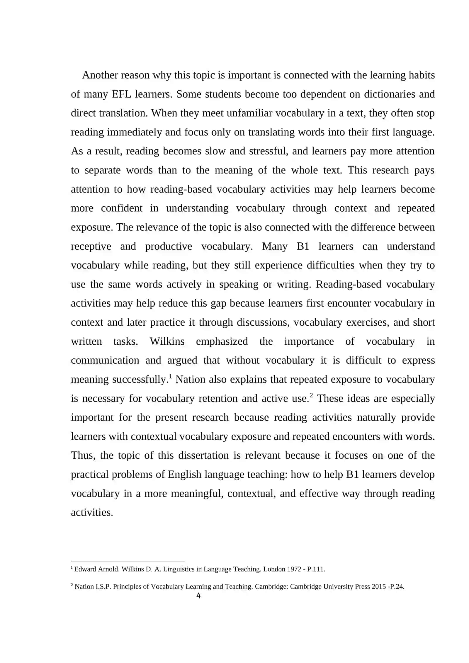 DISSERTATION WORK ON THEME: EFFECTIVENESS OF TEACHING ENGLISH VOCABULARY AT B1 LEVEL THROUGH READING 4