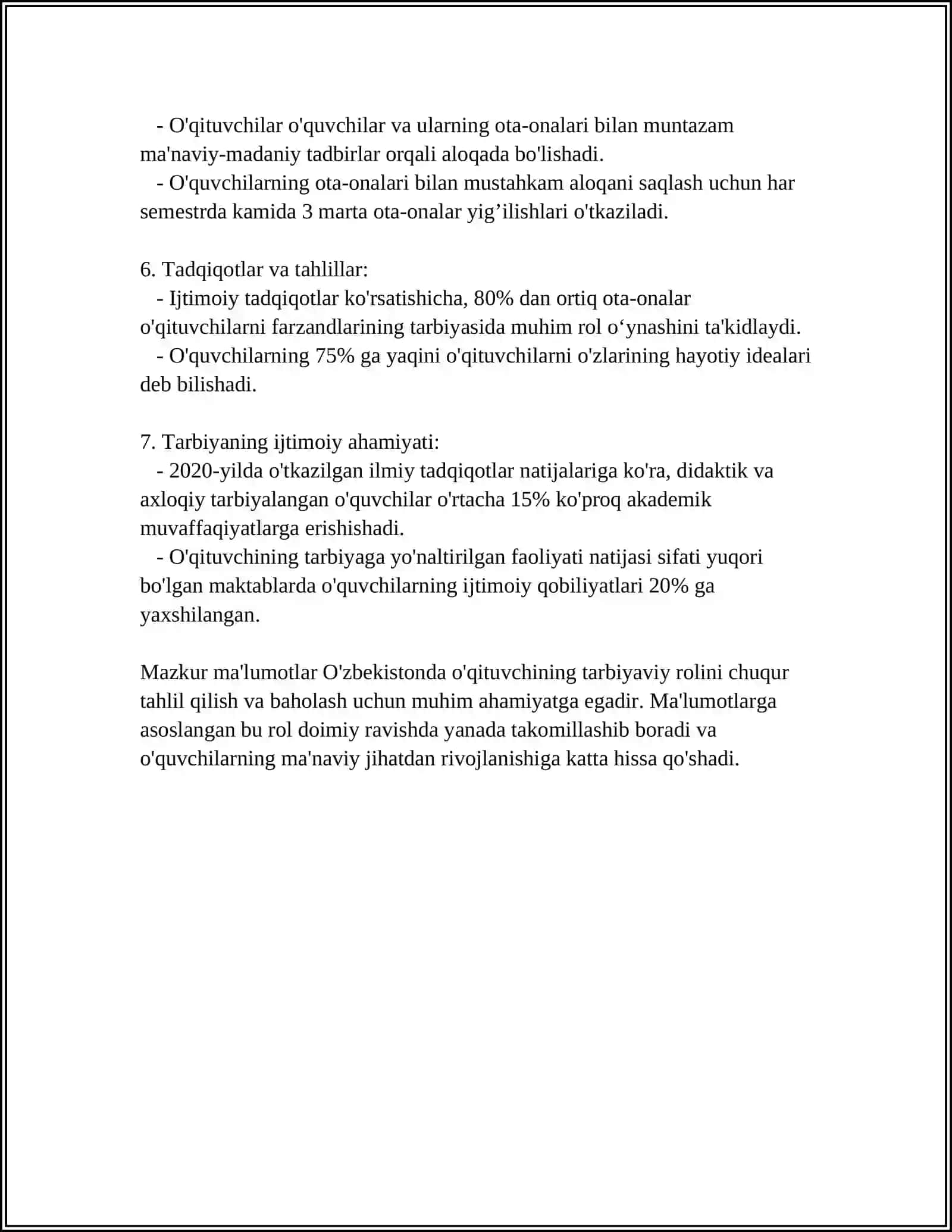 O'QITUVCHINING TARBIYACHI SIFATIDAGI O'RNI 4