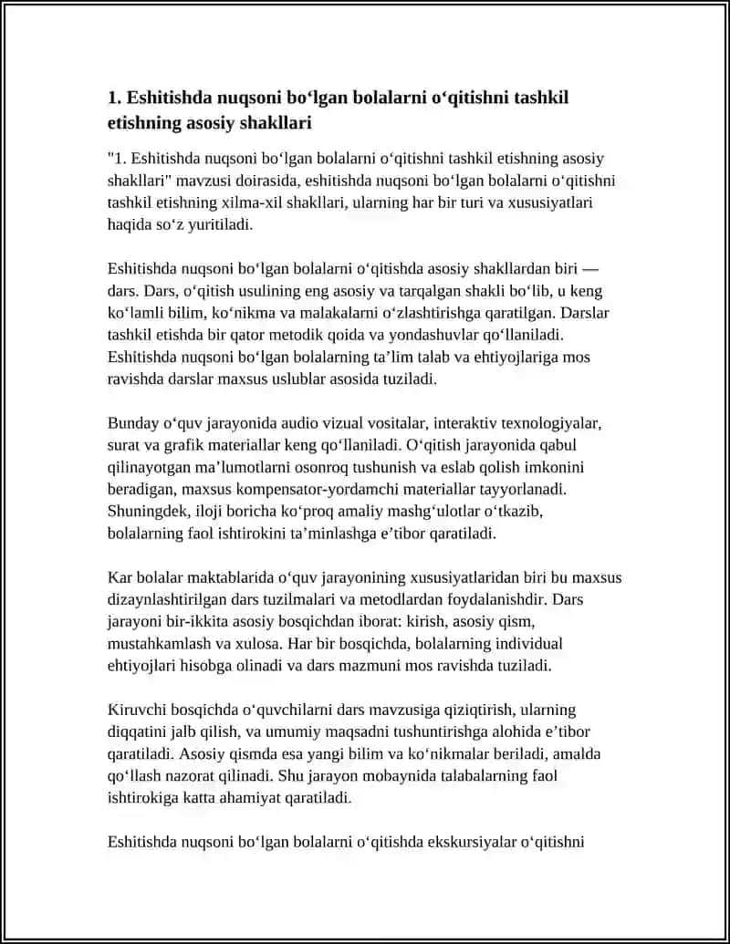 Eshitishda nuqsoni bo‘lgan bolalarni o‘qitishni tashkil etishning asosiy shakllari 4
