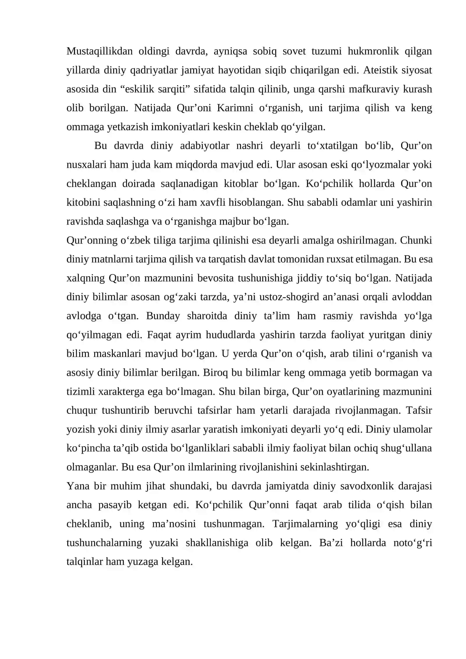 Mustaqillik yillarida Qur’onning o‘zbek tiliga tarjima qilinishi va tafsirlari 4