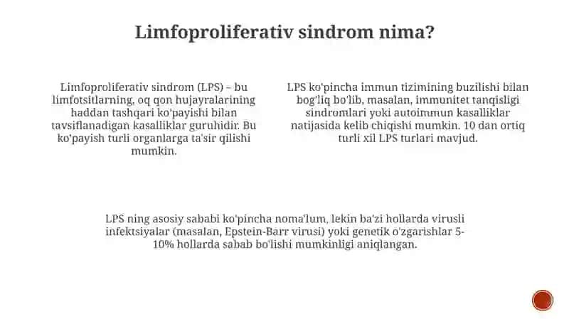 LIMFOPROLIFERATIV SINDROMDavolash,asoratlarKimyoterapiyaasoslari 4