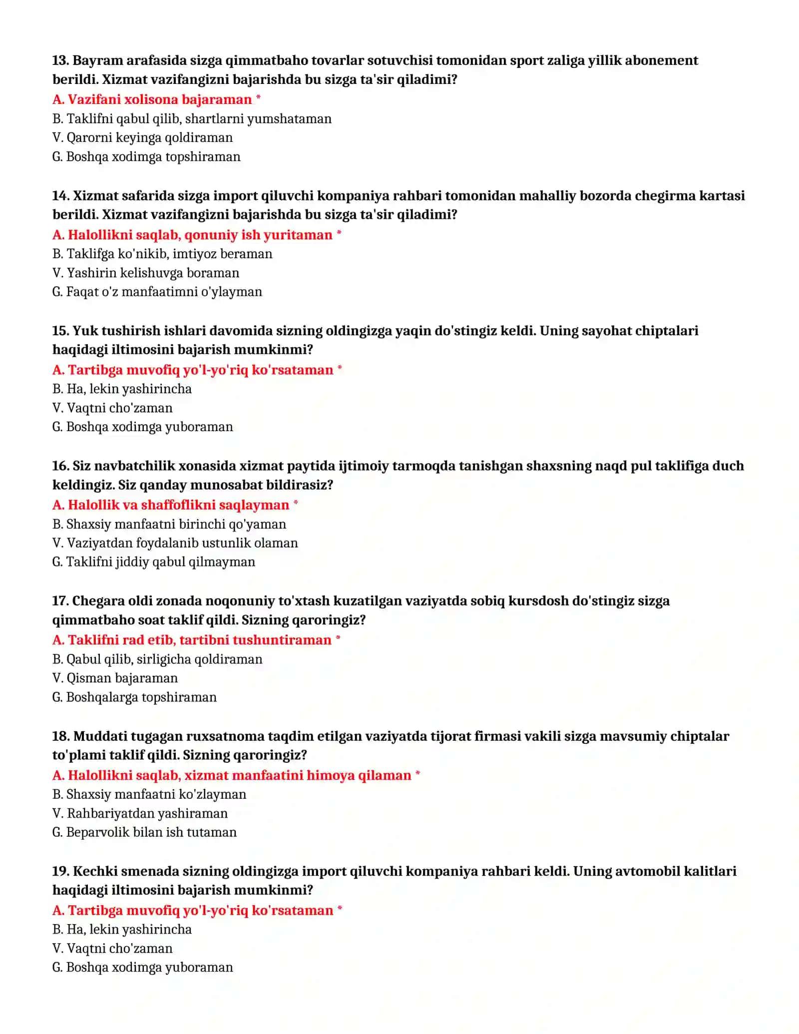 BOJXONA AKADEMIYASI - SUHBAT TESTLARI (№ 83) 4