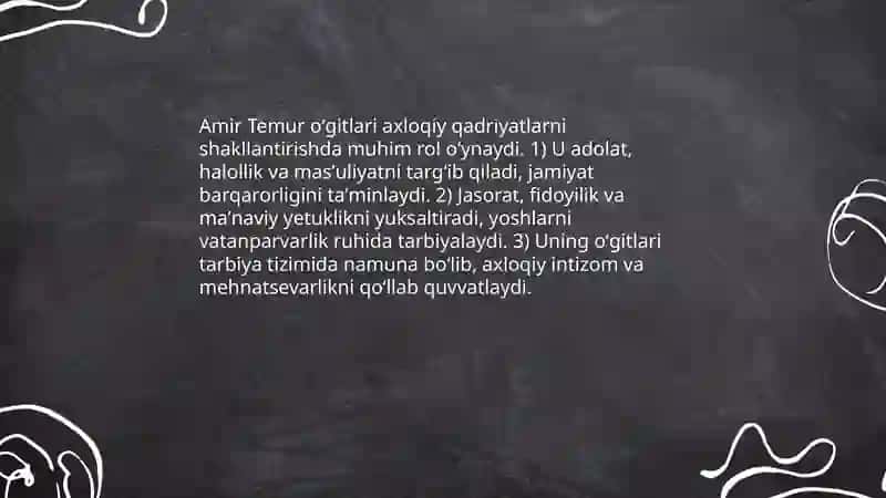 Amur Temur õgitlarining tarbiyaviy ahamiyati 4