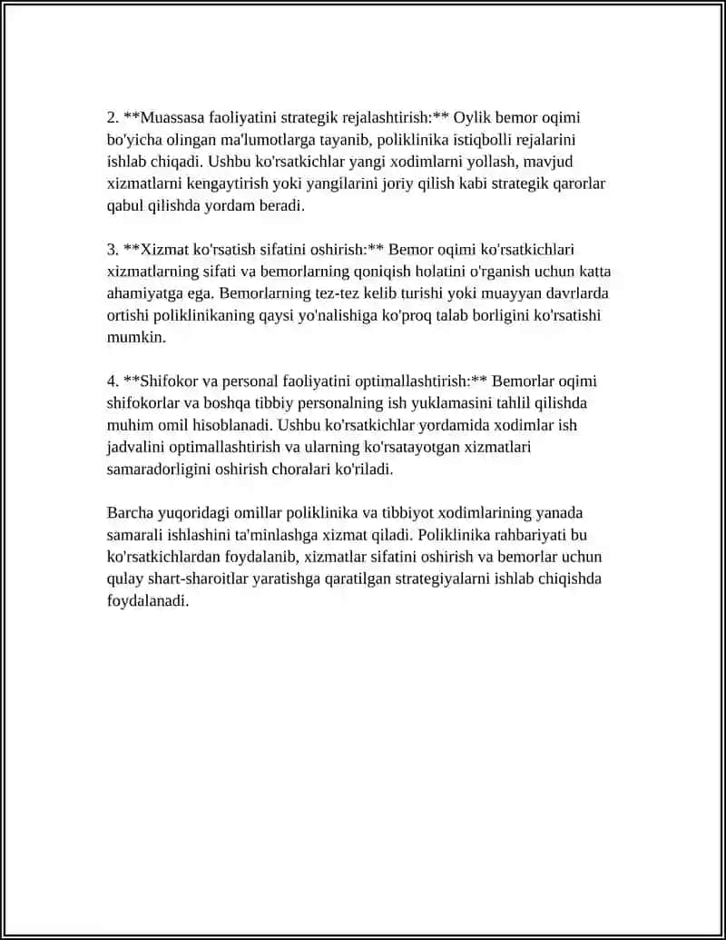Poliklinikada Kunlik va Oylik Bemor Oqimi Ko'rsatkichlari 4