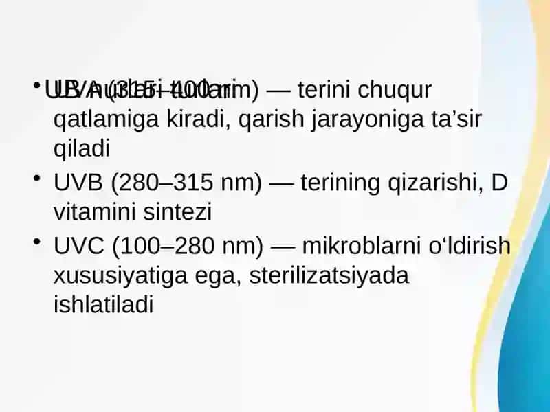 Ultrabinafsha nurlanish. Ultrabinafsha nurlarining tibbiyotda qo‘llanishi 4