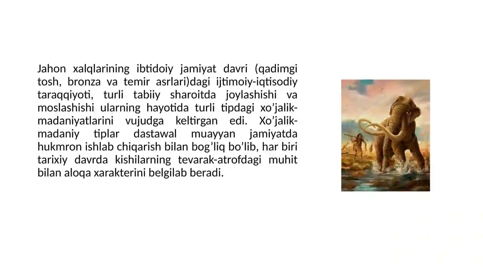 Dunyo xalqlari va oʻzbeklarning an'anaviy mashg'ulotlari, xoʻjalik faoliyatiEtnologiyada ,,madaniyat’’ tushunchasi va an’anaviy moddiy hamda ma’naviy madaniyat 4