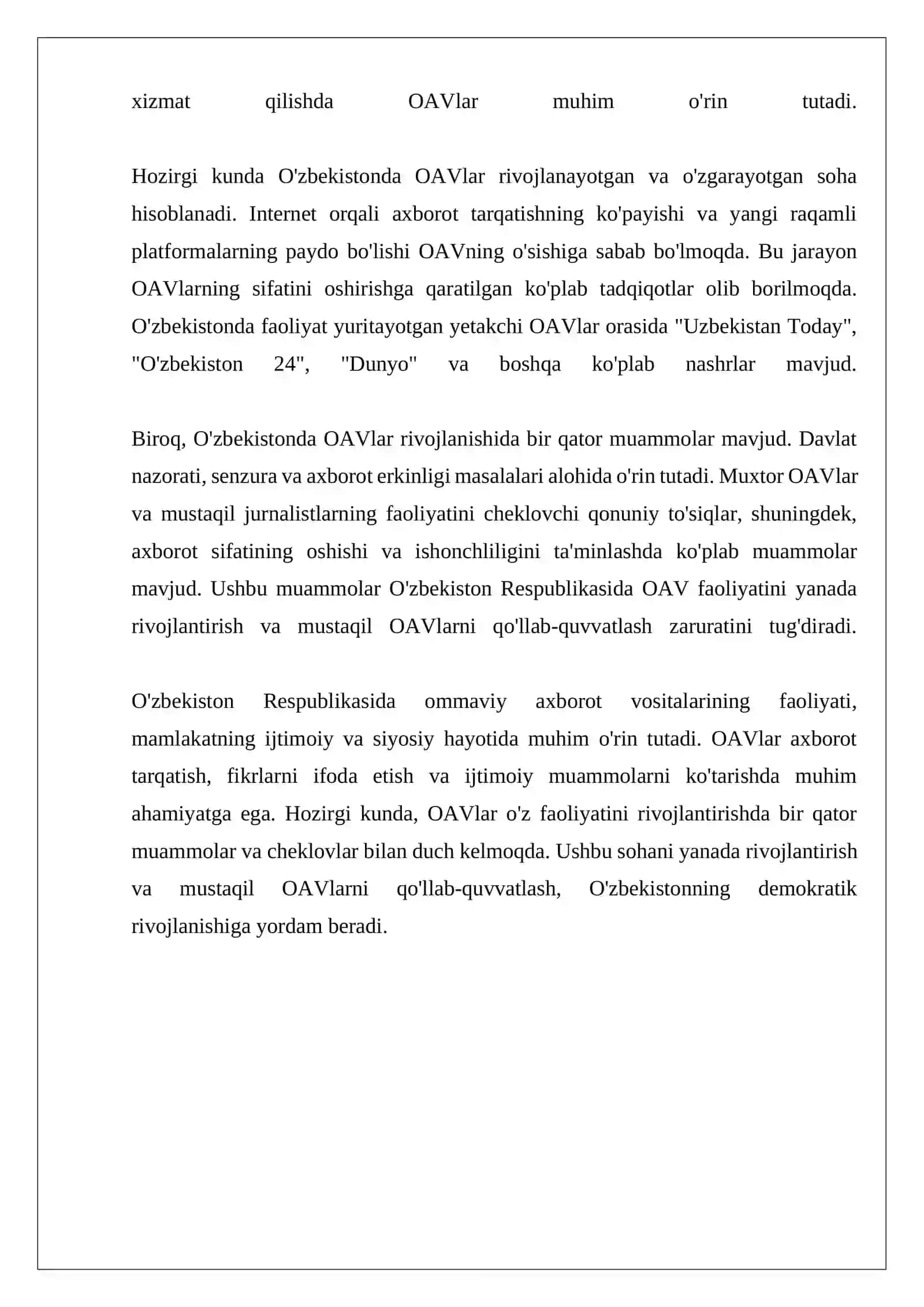O'ZBEKISTON RESPUBLIKASIDA OMMAVIY AXBOROT VOSITALARINING FAOLIYATI 4