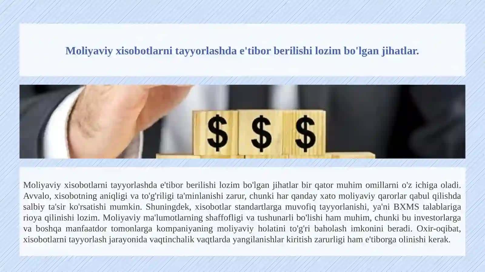 1 sonli BXMS moliyaviy xisobotni taqdm etish standartlarining mazmuni va qo'llanilishi 4