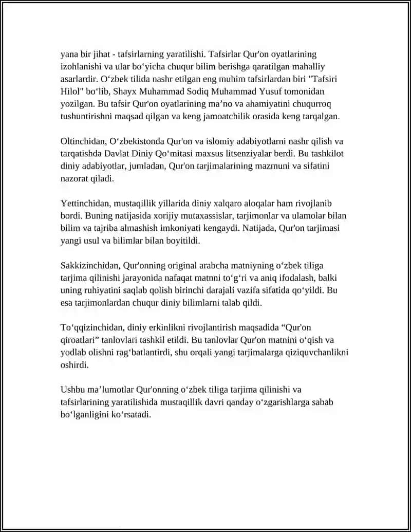 MUSTAQILLIK YILLARIDA QUR’ONNING O‘ZBEK TILIGA TARJIMA QILINISHI VA TAFSIRLARI 4