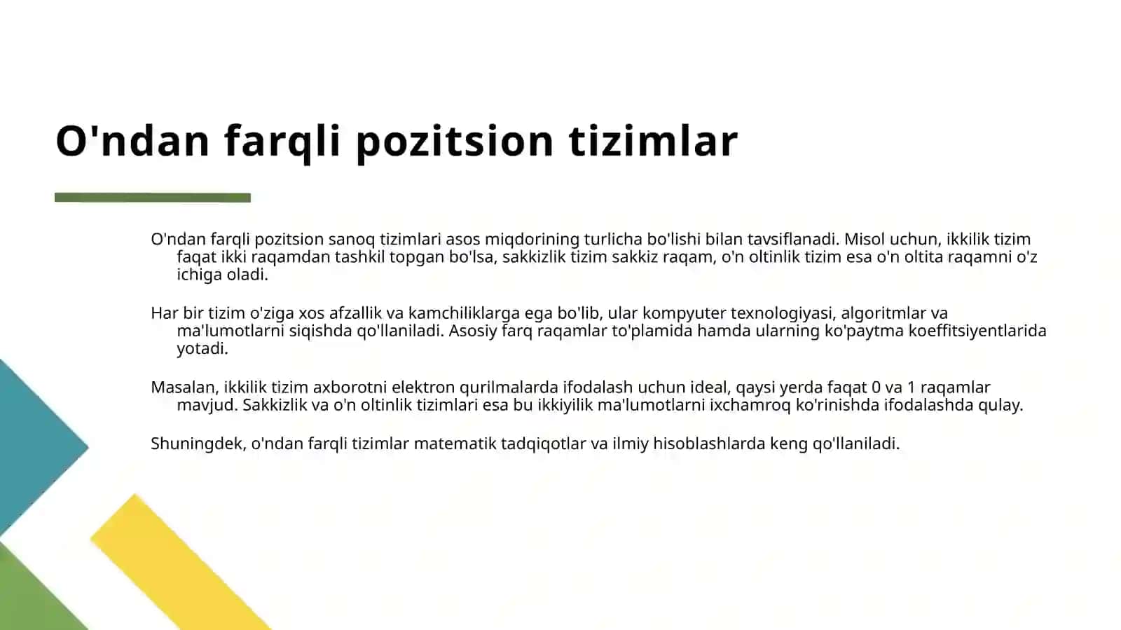 O'NDAN FARQLI POZITSION SANOQ SISTEMALARI 4