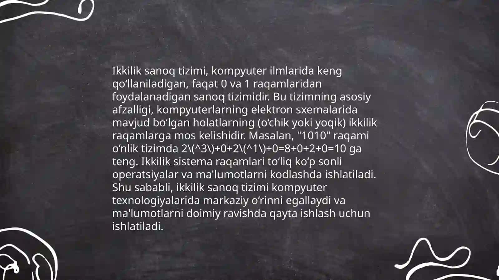 Ikkilik sanoq sistemasining tadbigʻi va hisoblashning qulay usullari 4