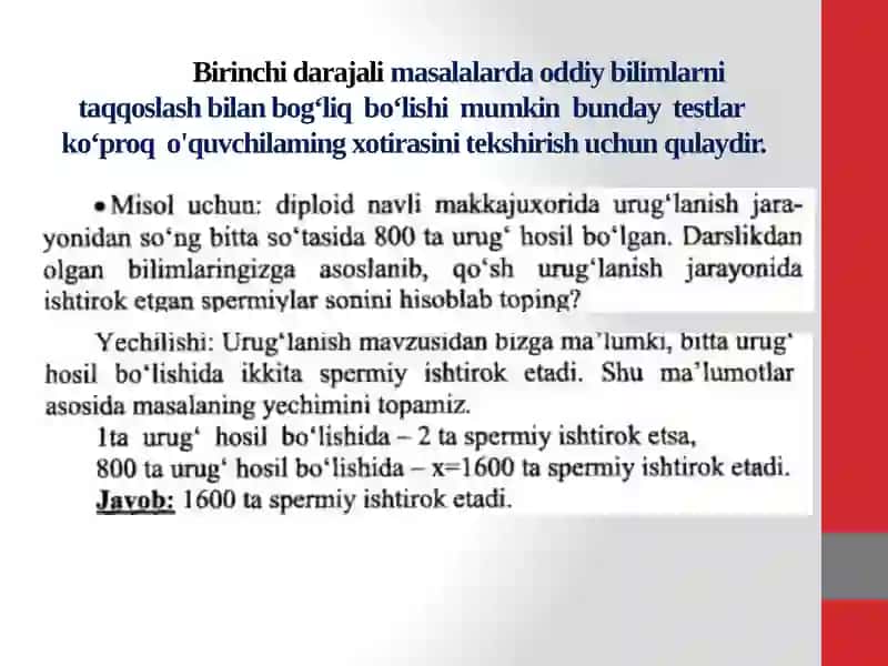 Biologiyanio‘qitishda foydalaniladigan masala va mashqlarning turlari 4