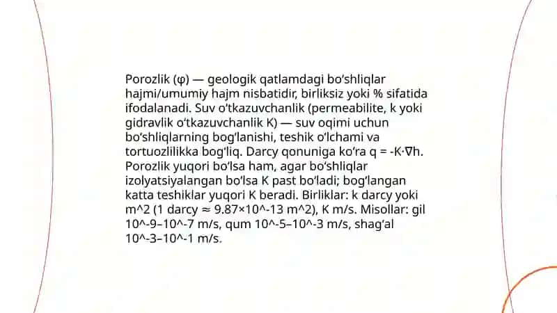 Geologik qatlamlarning suv oʻtkazuvchanlik xususiyatlari 4