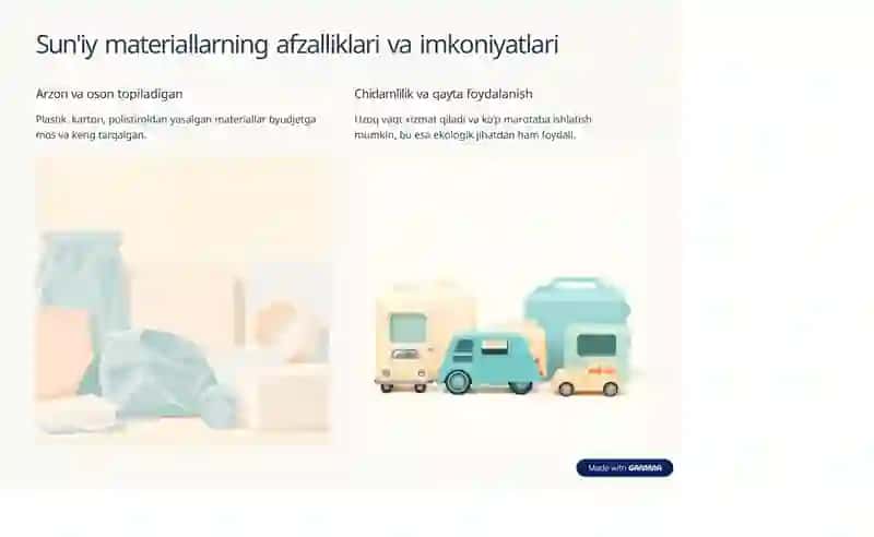 Tabiiy fanlardan sun'iy materiallaridan ko'rgazmali qulrollar tayyorlash 4